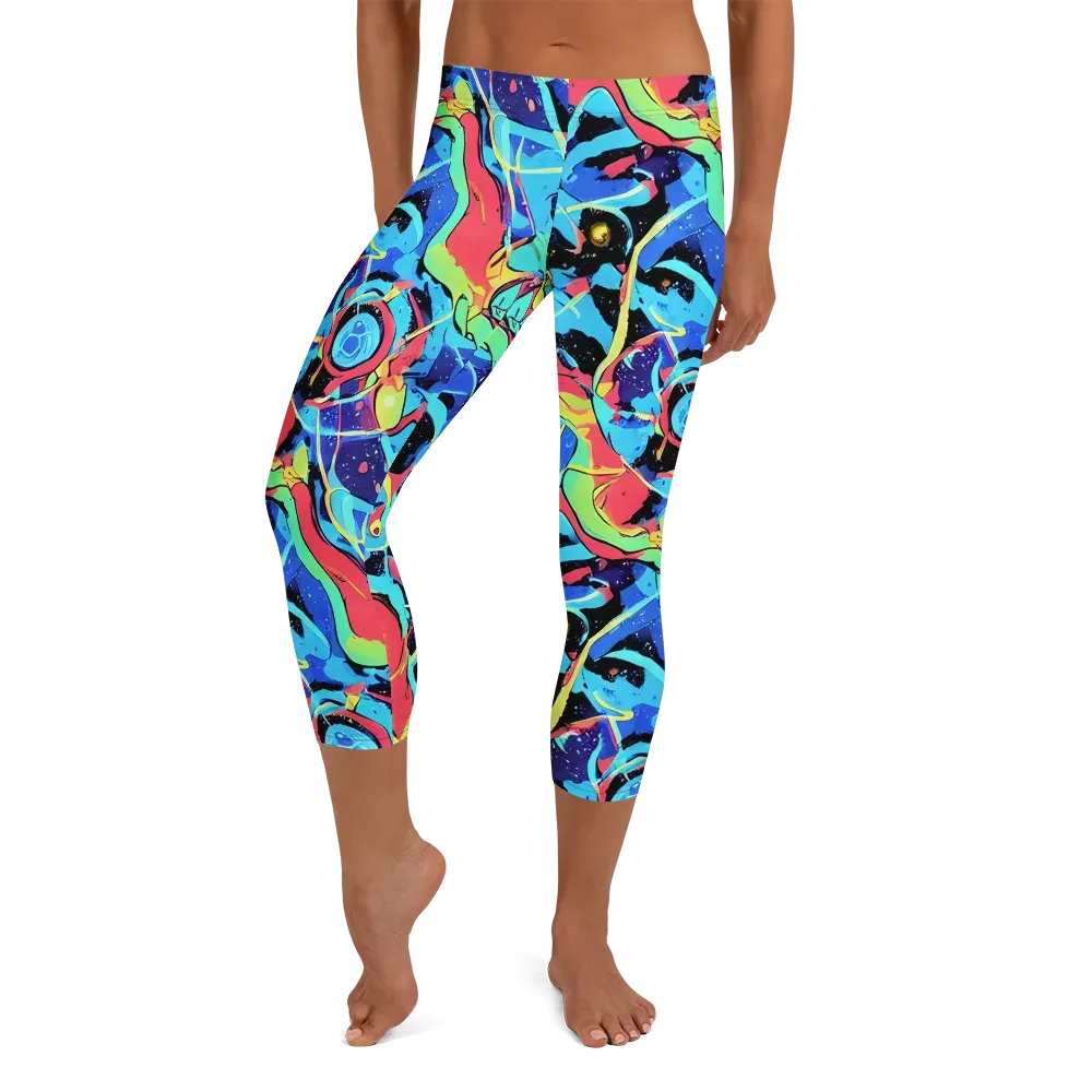 Aqua Mayhem on Capri Leggings — Front
