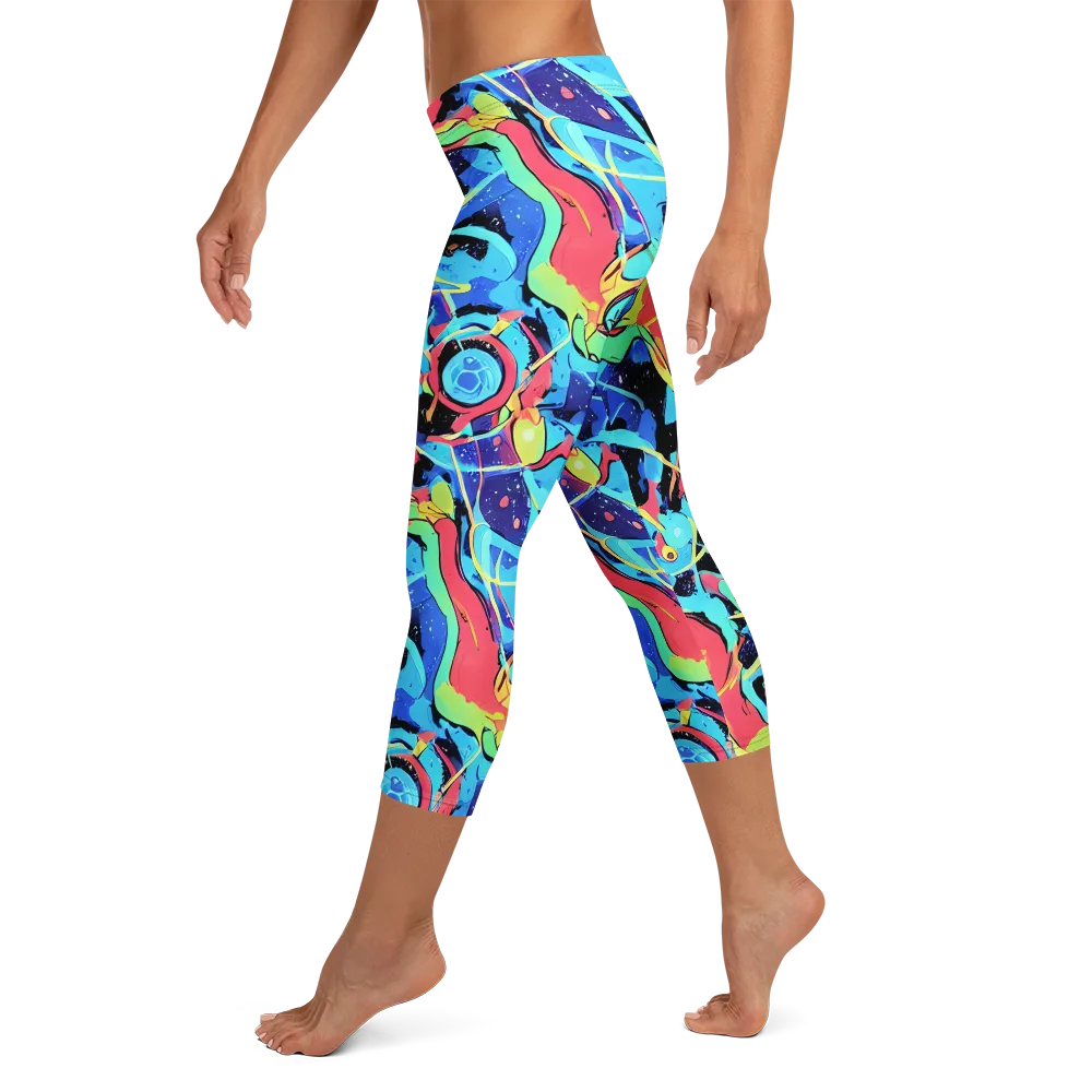 Aqua Mayhem on Capri Leggings — Left