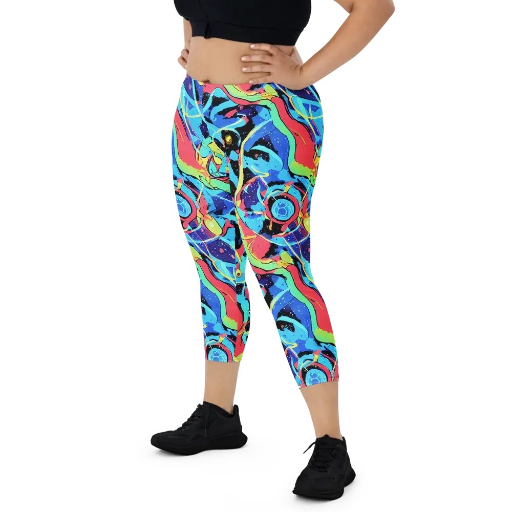 Aqua Mayhem on Capri Leggings — Front