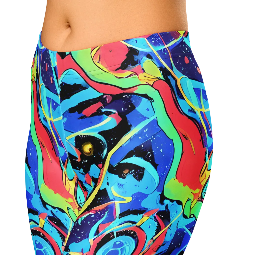 Aqua Mayhem on Capri Leggings — Zoomed-in