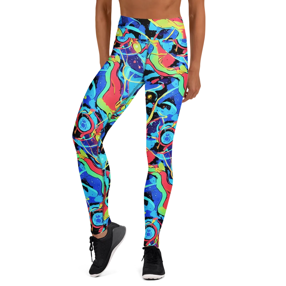Aqua Mayhem on Yoga Leggings — Front