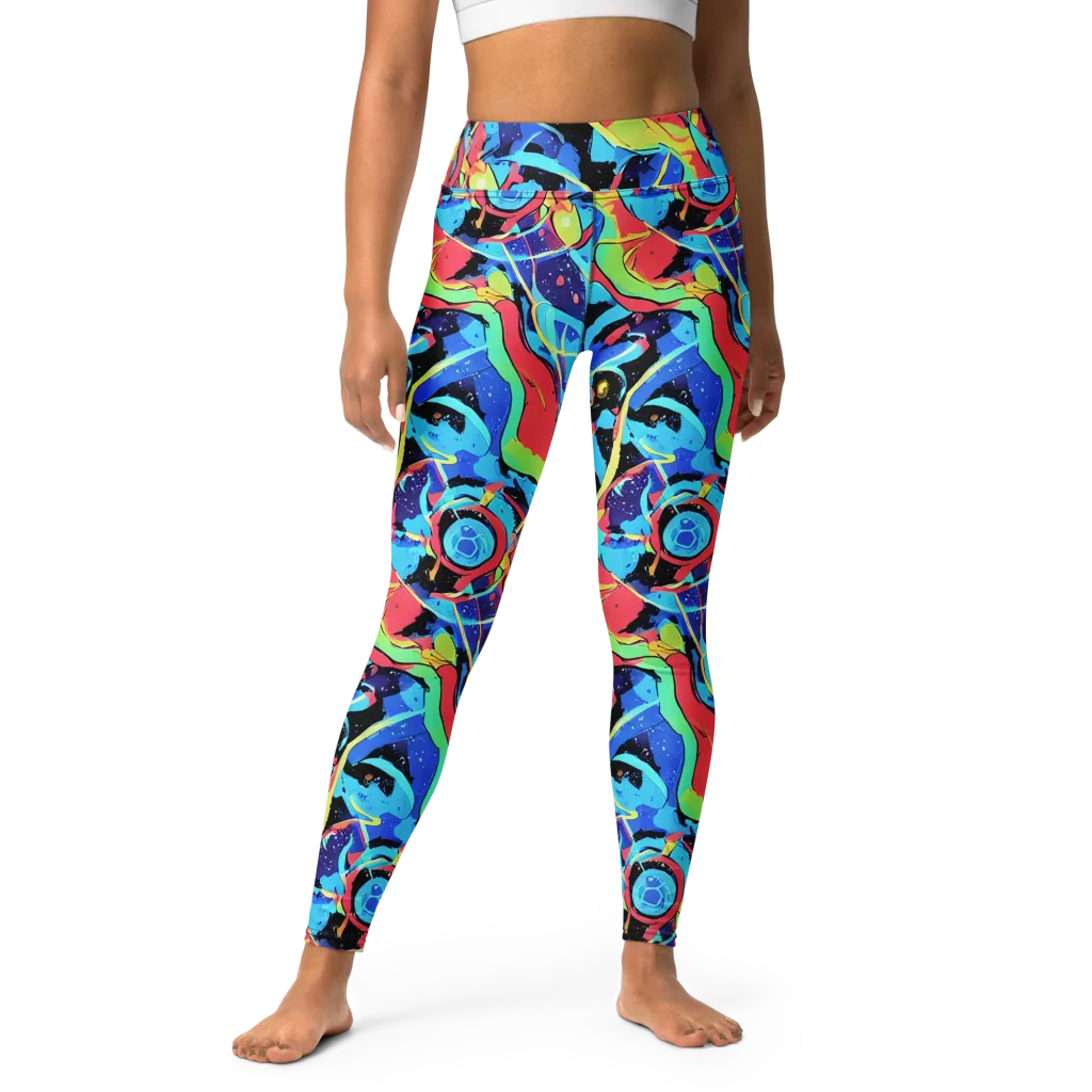 Aqua Mayhem on Yoga Leggings — Front