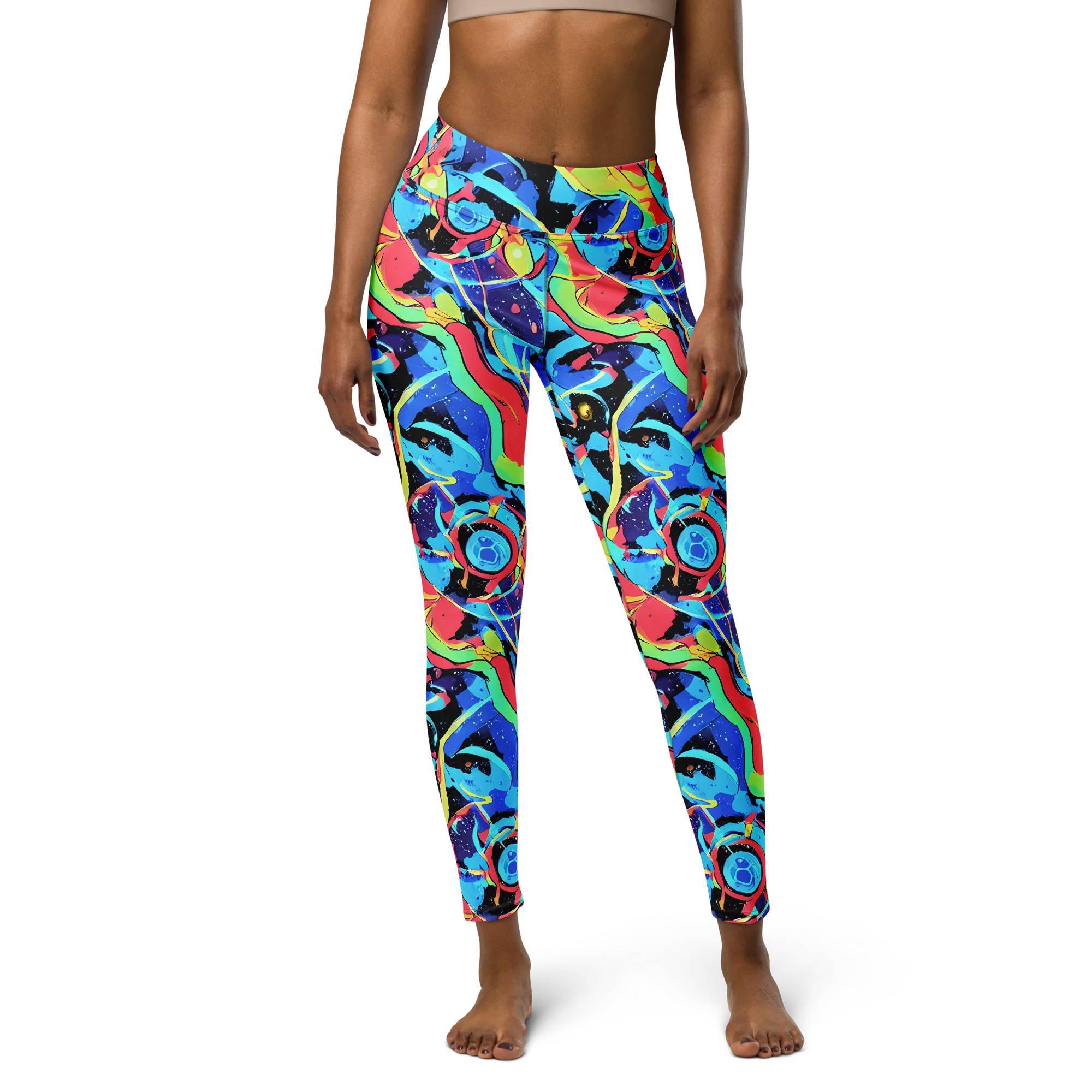 Aqua Mayhem on Yoga Leggings — Front
