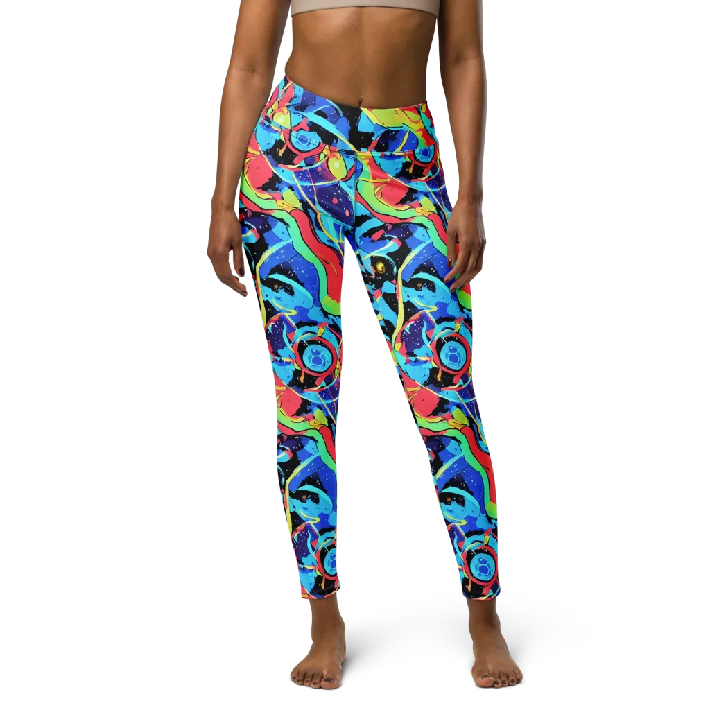 Aqua Mayhem on Yoga Leggings — Front