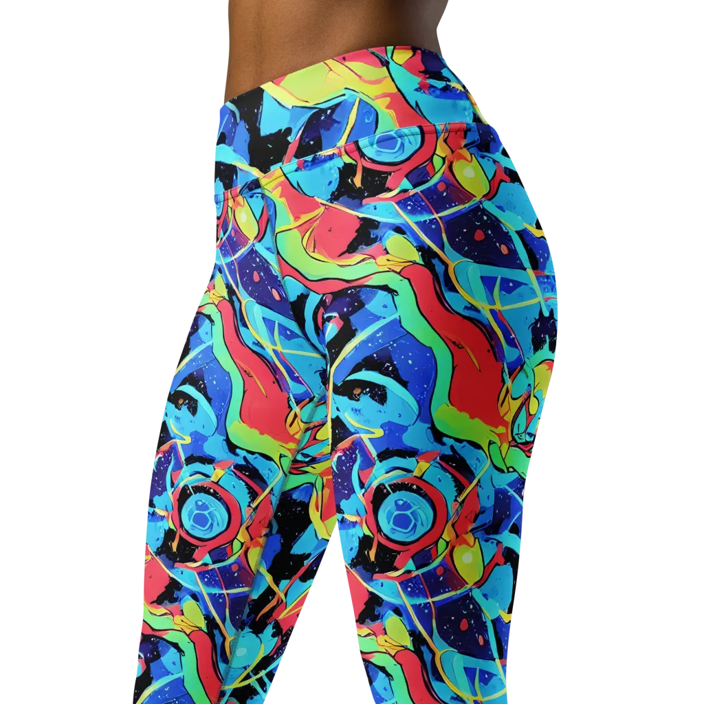 Aqua Mayhem on Yoga Leggings — Left Front