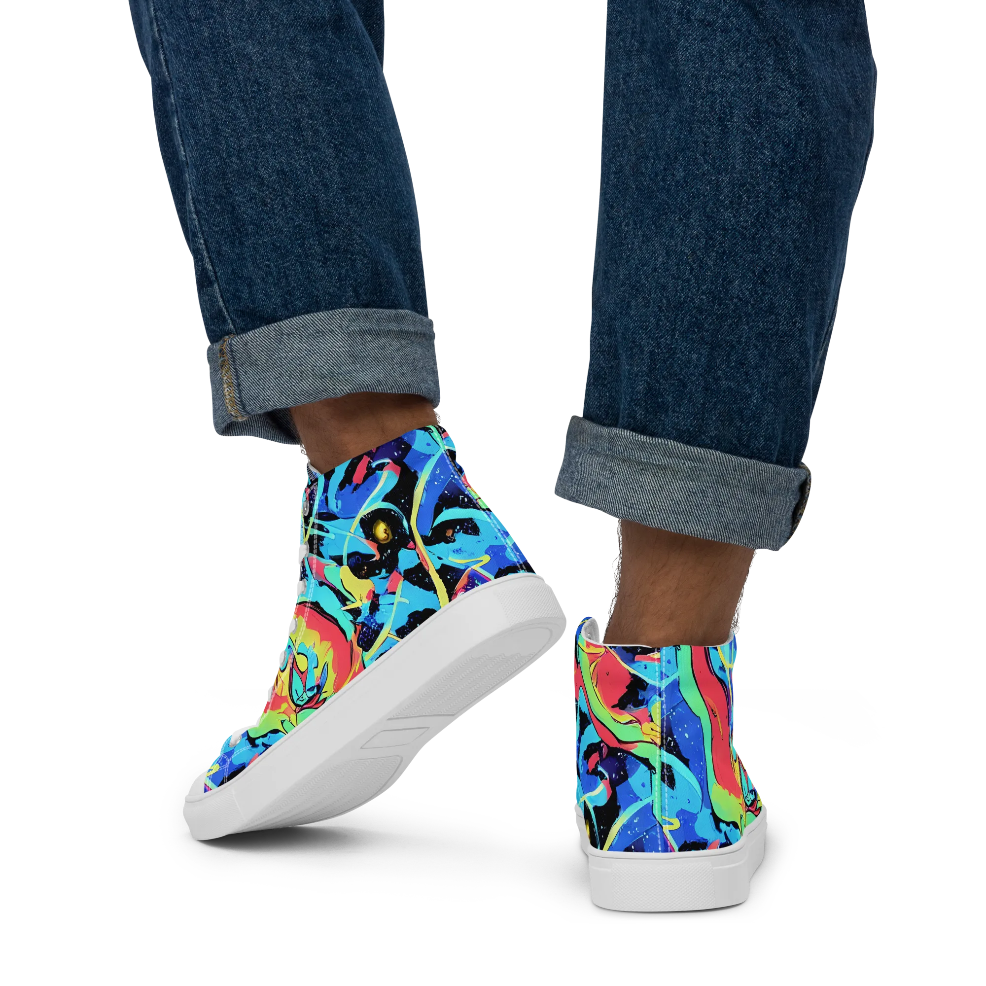 Aqua Mayhem on Men's High Top Canvas Shoes — Back