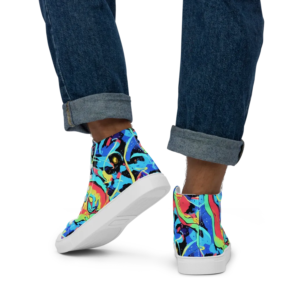 Aqua Mayhem on Men's High Top Canvas Shoes — Back