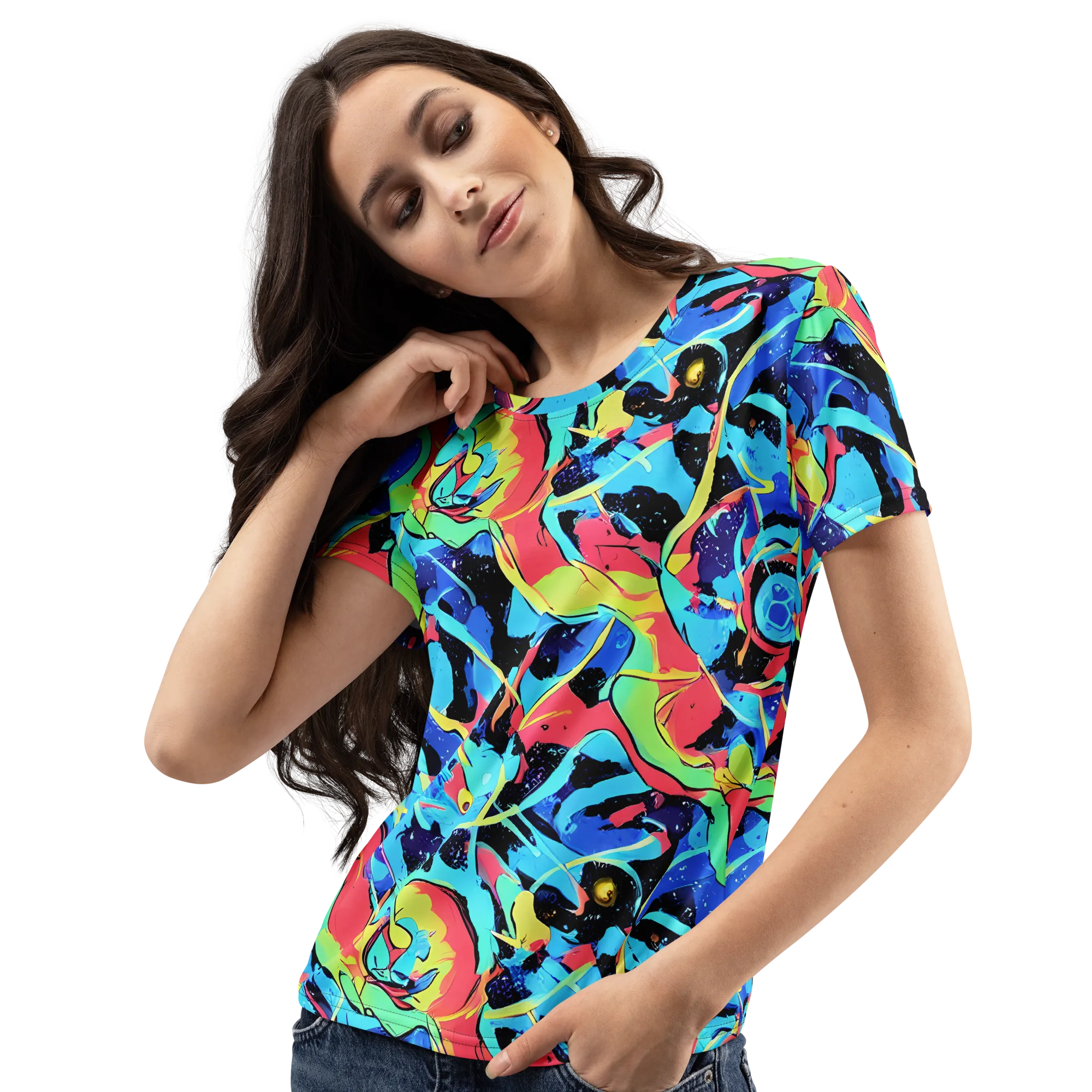 Aqua Mayhem on Women's Crew Neck T-Shirt — Left Front