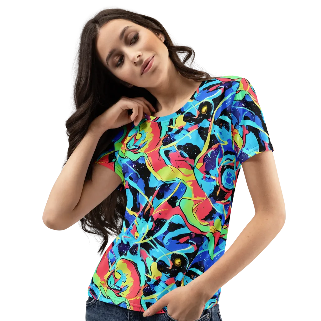 Aqua Mayhem on Women's Crew Neck T-Shirt — Left Front