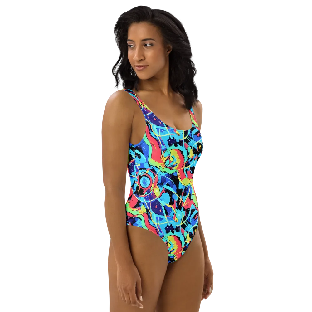 Aqua Mayhem on One-Piece Swimsuit — Right