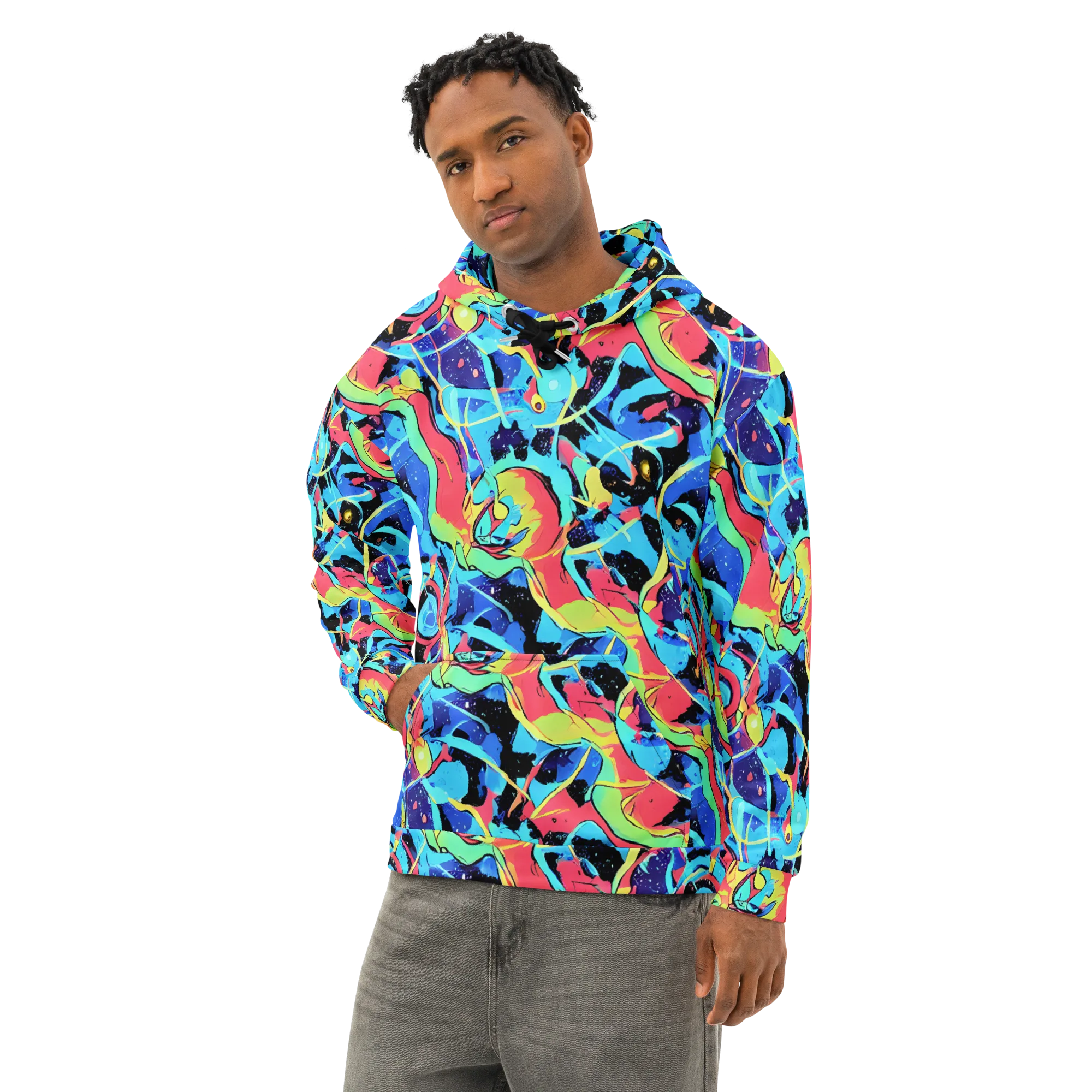 Aqua Mayhem on Cotton Hoodie — Left Front