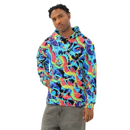 Aqua Mayhem on a Cotton Hoodie