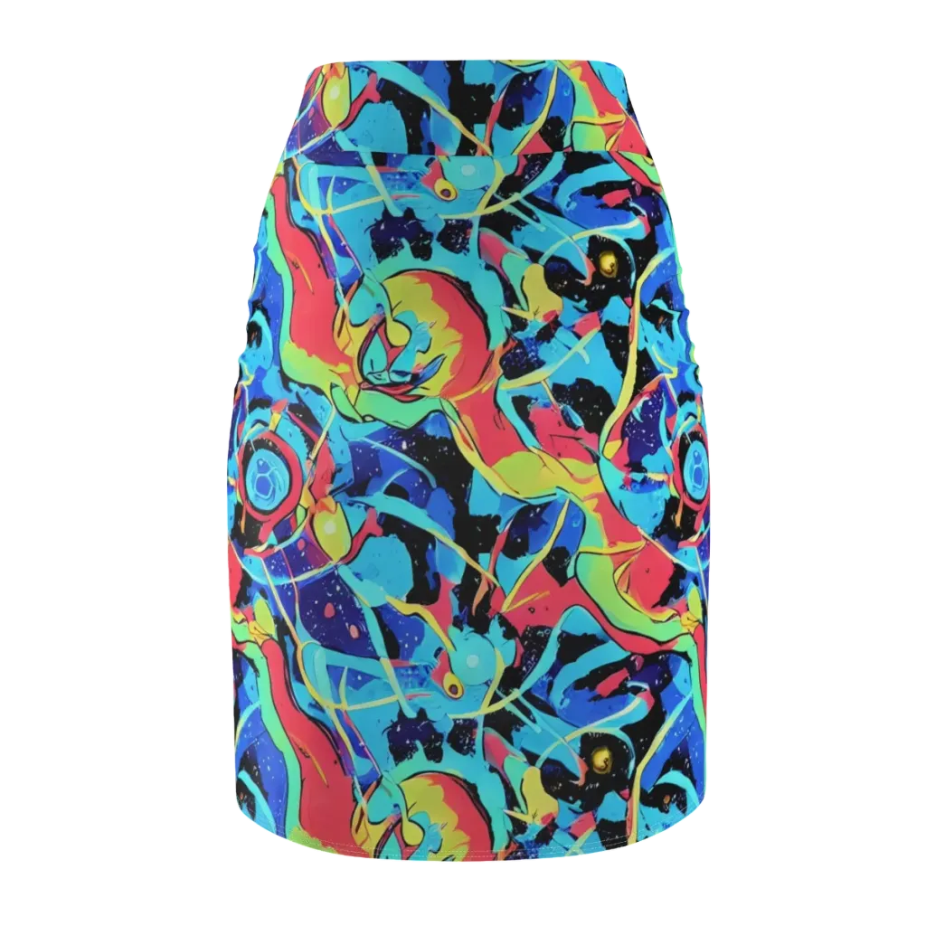 Aqua Mayhem on Pencil Skirt — Back