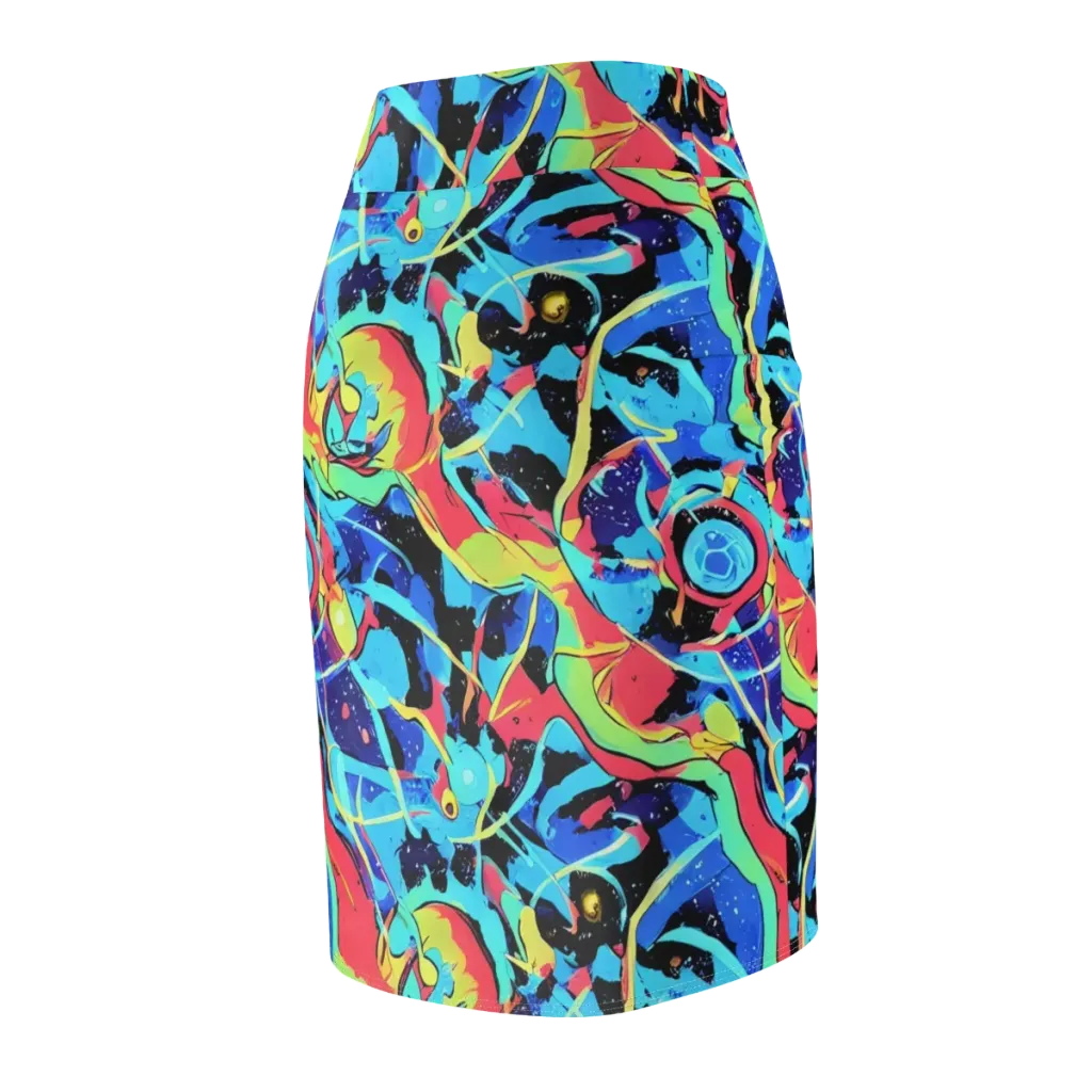 Aqua Mayhem on Pencil Skirt — Back Side