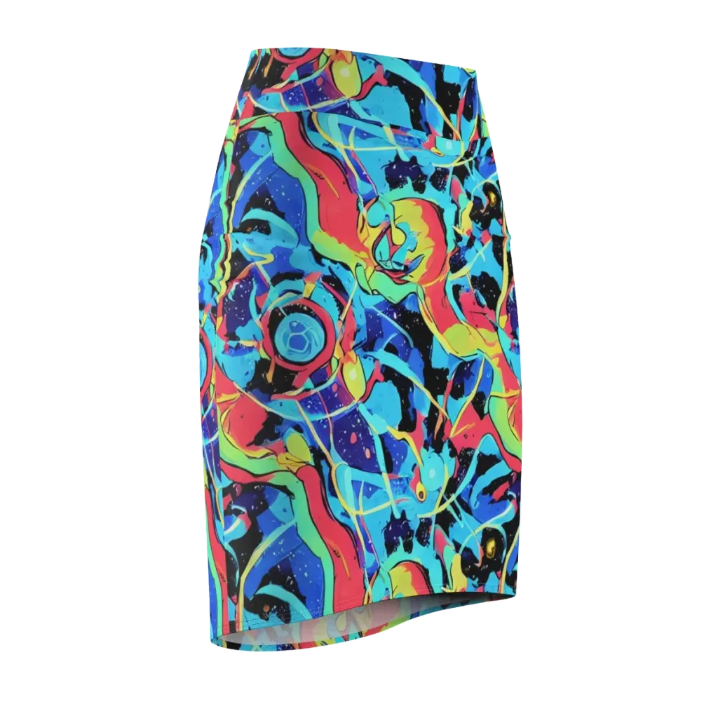 Aqua Mayhem on Pencil Skirt — Front Side