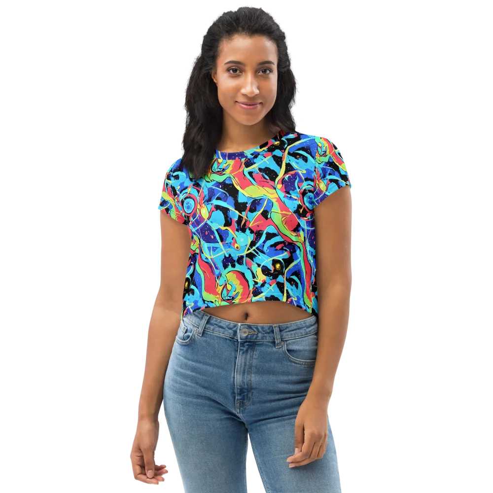 Aqua Mayhem on Crop Tee — Front