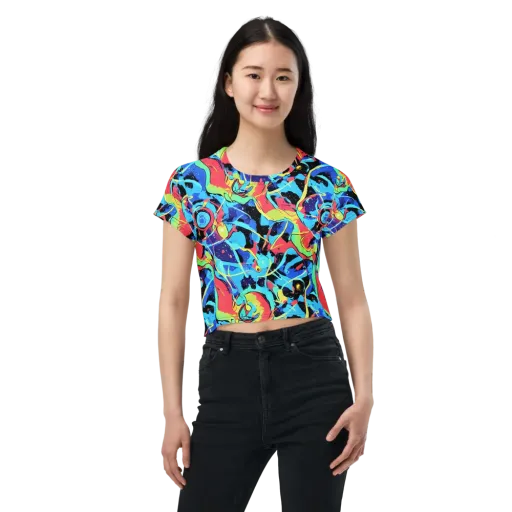 Aqua Mayhem on a Crop Tee
