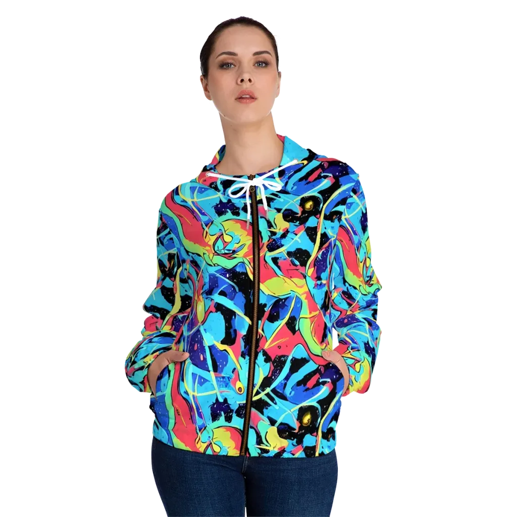 Aqua Mayhem on Women's Full-Zip Hoodie — Front On Person
