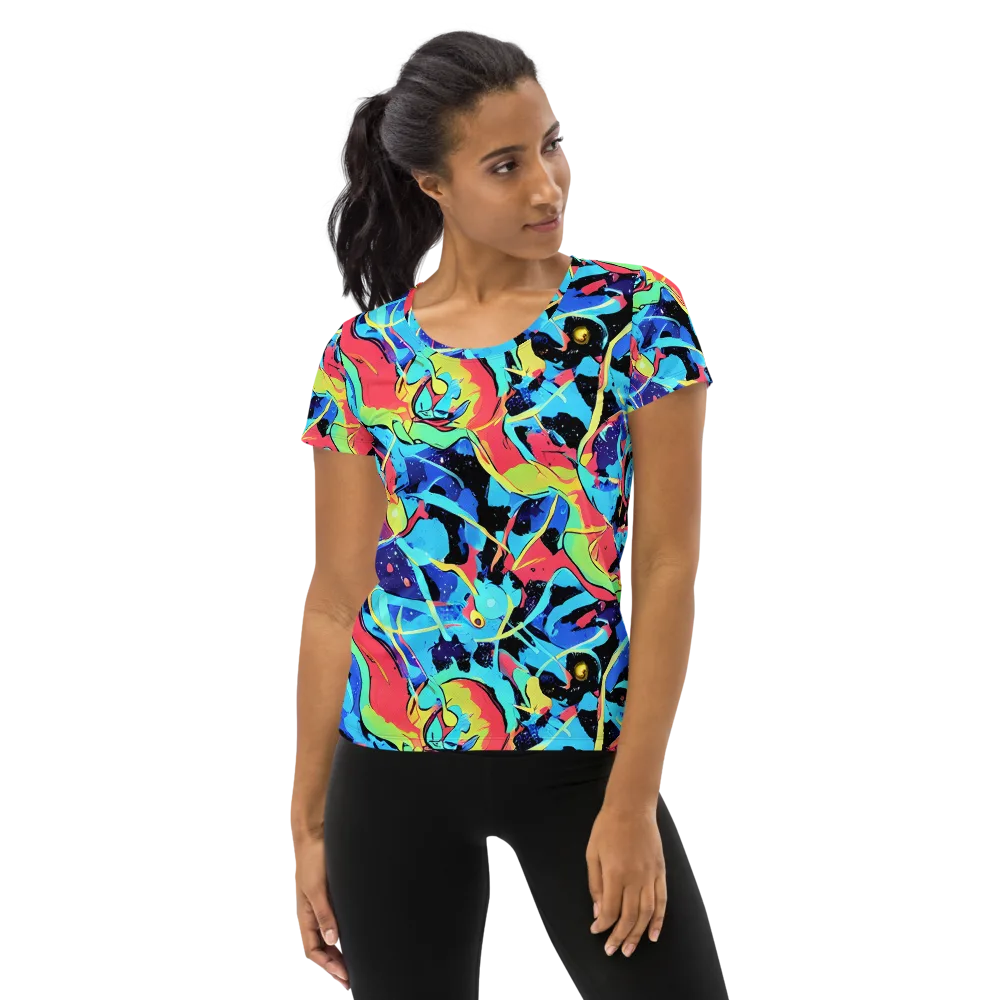 Aqua Mayhem on Women's Athletic T-Shirt — Front