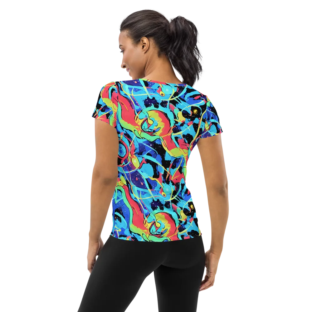 Aqua Mayhem on Women's Athletic T-Shirt — Back