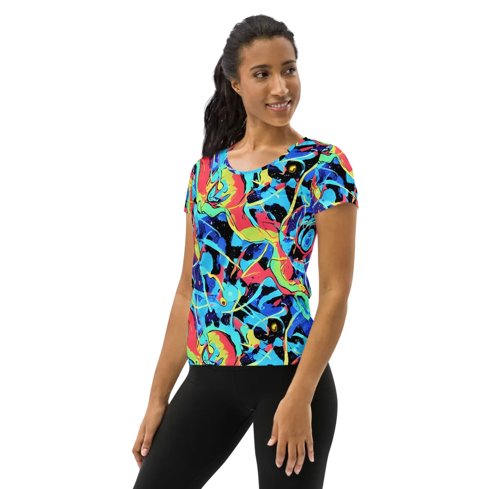 Aqua Mayhem on Women's Athletic T-Shirt — Left