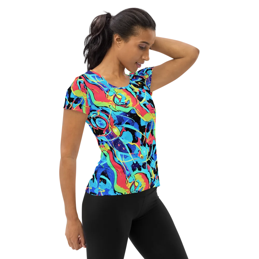 Aqua Mayhem on Women's Athletic T-Shirt — Right