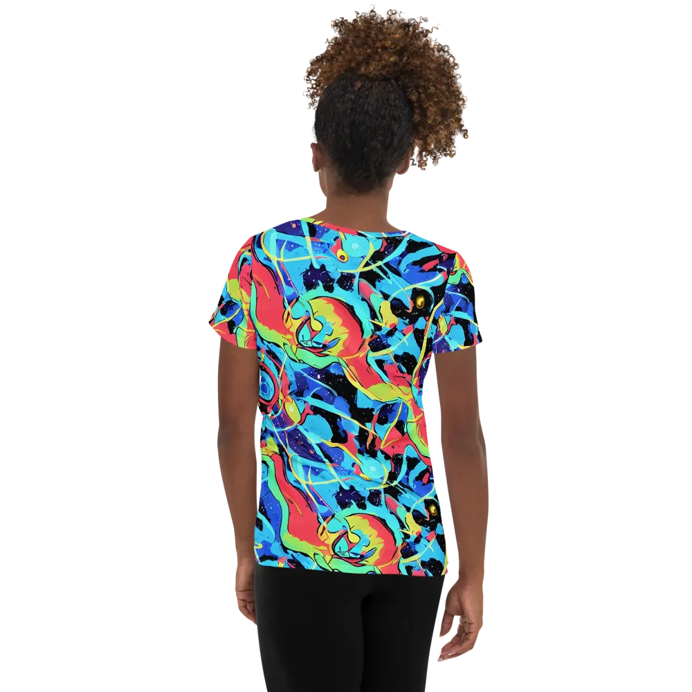 Aqua Mayhem on Women's Athletic T-Shirt — Back
