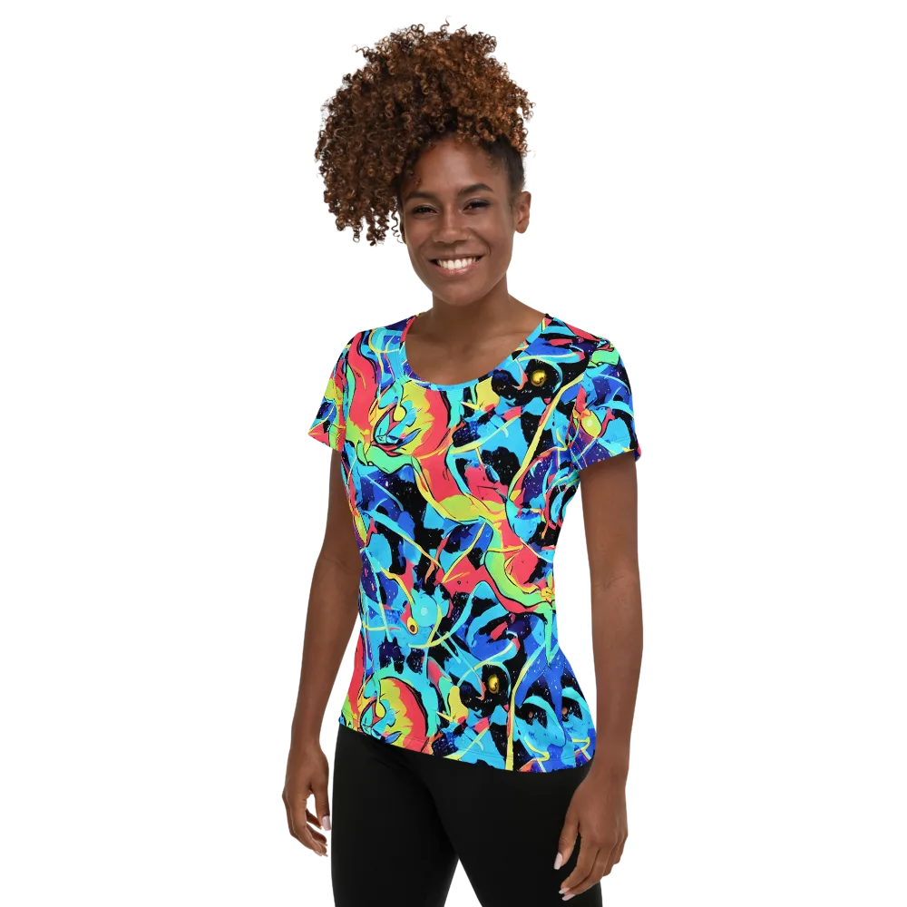 Aqua Mayhem on Women's Athletic T-Shirt — Left