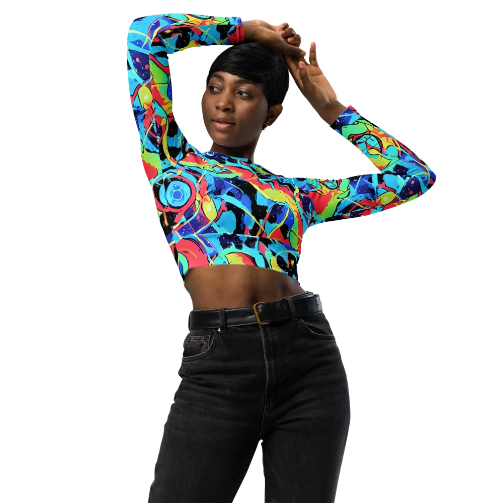 Aqua Mayhem on Long Sleeve Crop Top — Front