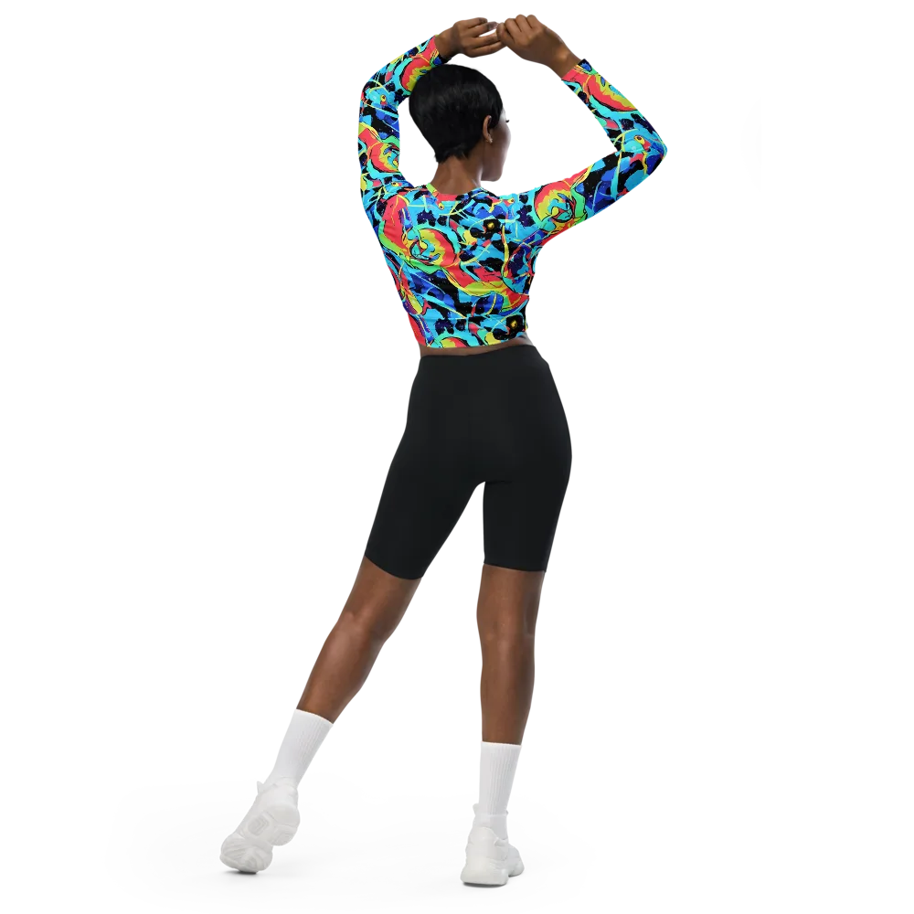 Aqua Mayhem on Long Sleeve Crop Top — Back
