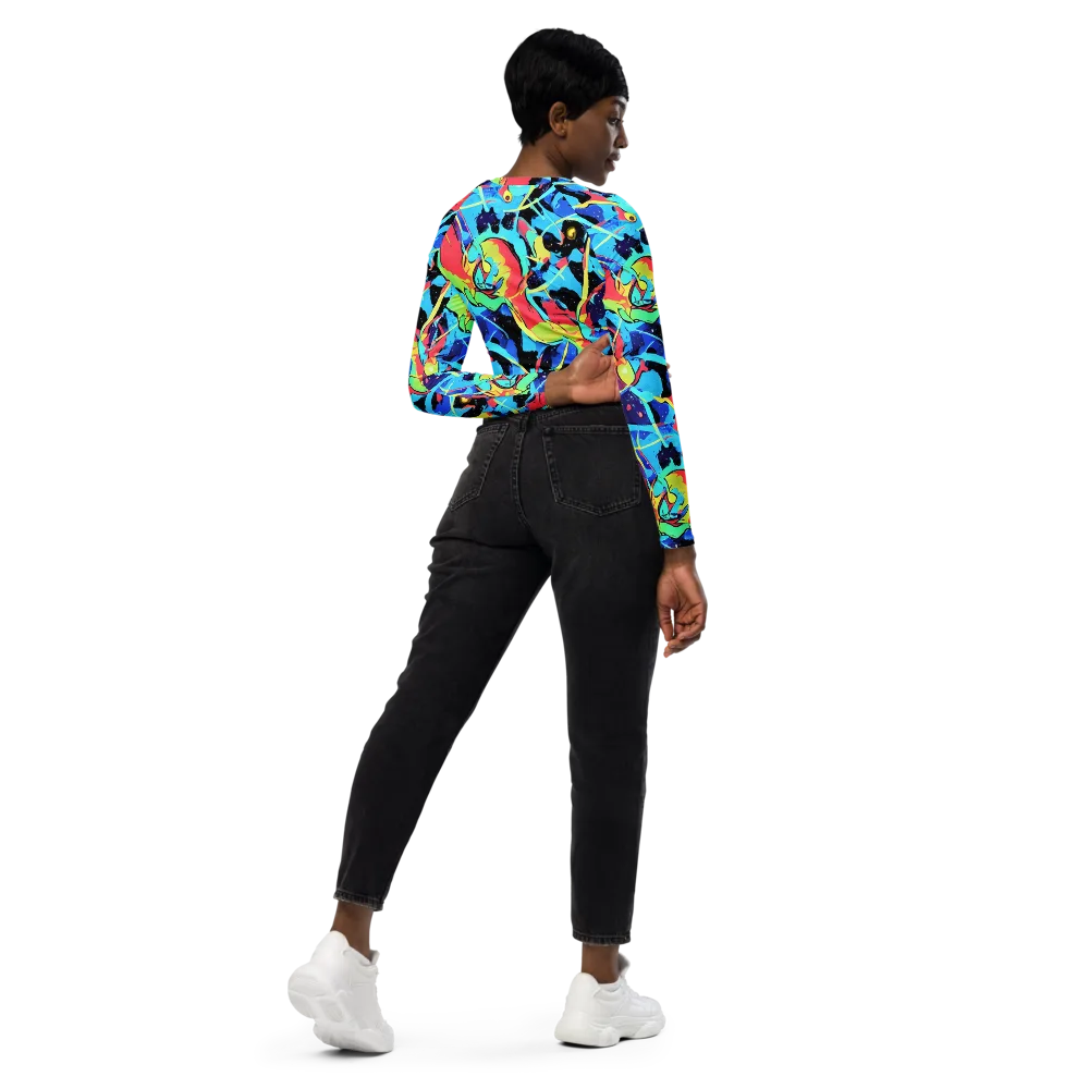 Aqua Mayhem on Long Sleeve Crop Top — Right Back