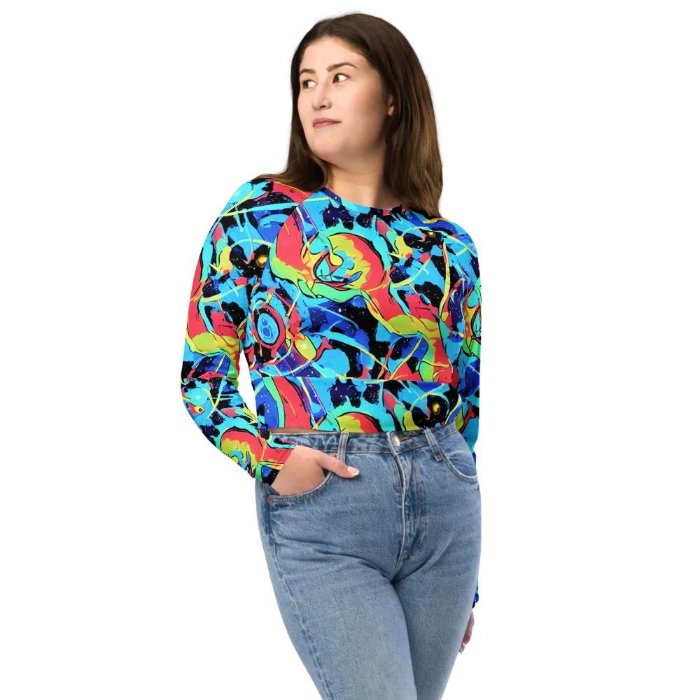 Aqua Mayhem on Long Sleeve Crop Top — Front