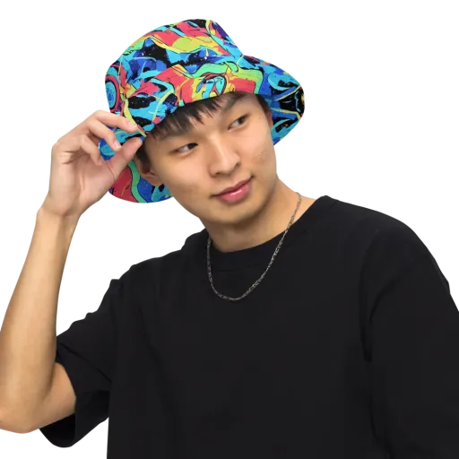 Aqua Mayhem on a Reversible Bucket Hat