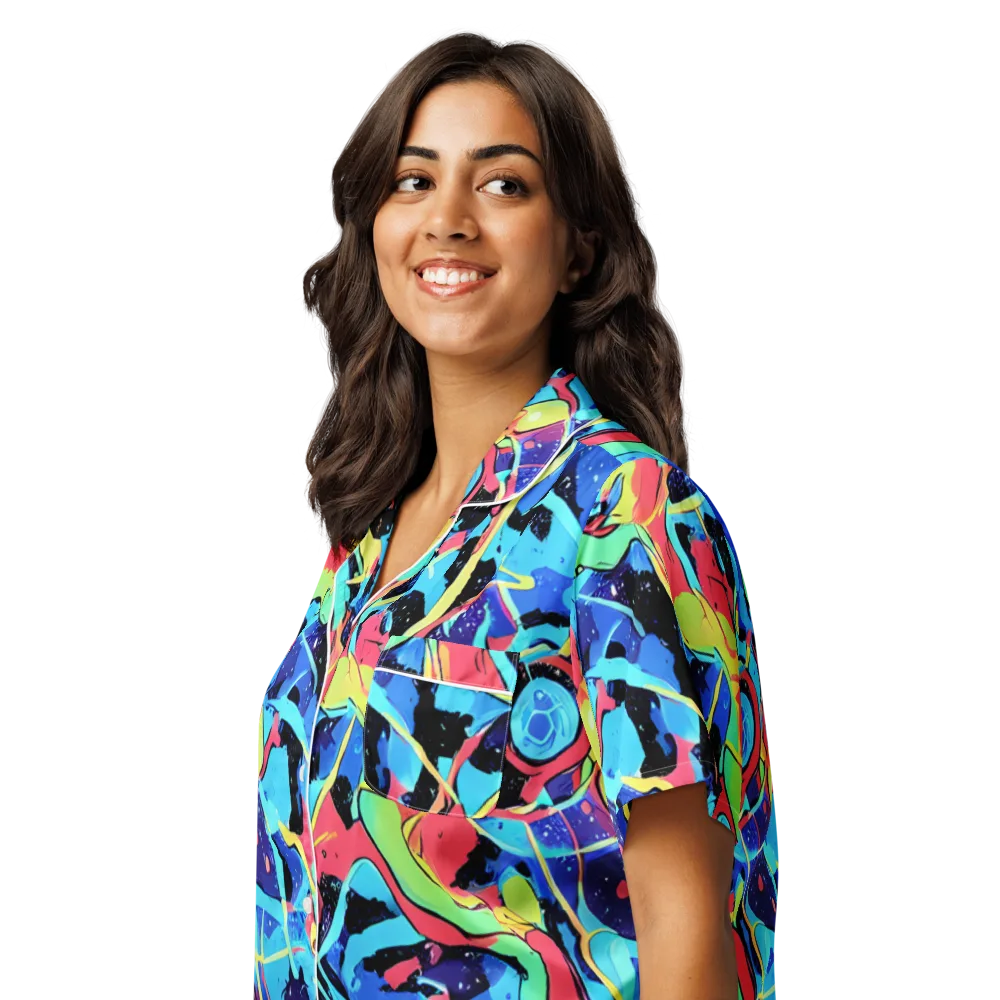 Aqua Mayhem on Women's Short Sleeve Pajama Top — Left Front