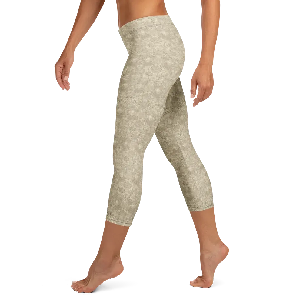 Parchment Paisley on Capri Leggings — Left