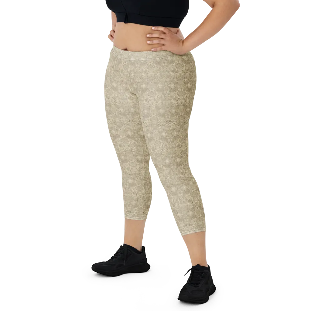 Parchment Paisley on Capri Leggings — Front