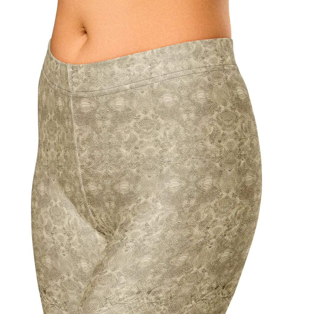 Parchment Paisley on Capri Leggings — Zoomed-in