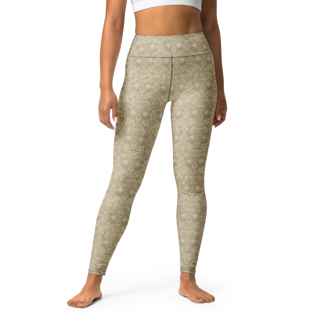 Parchment Paisley on Yoga Leggings — Front