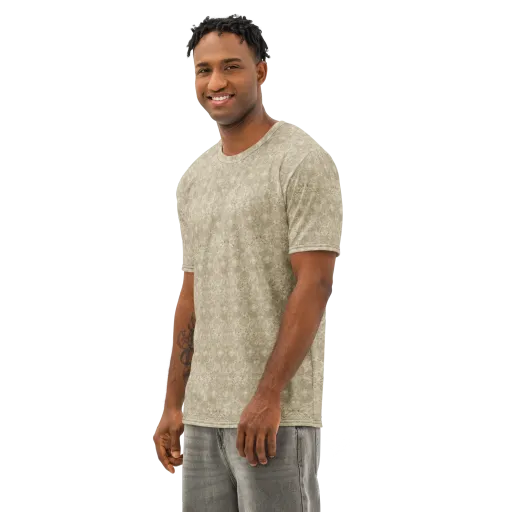 Parchment Paisley on a Men's Cotton Crew Neck T-Shirt