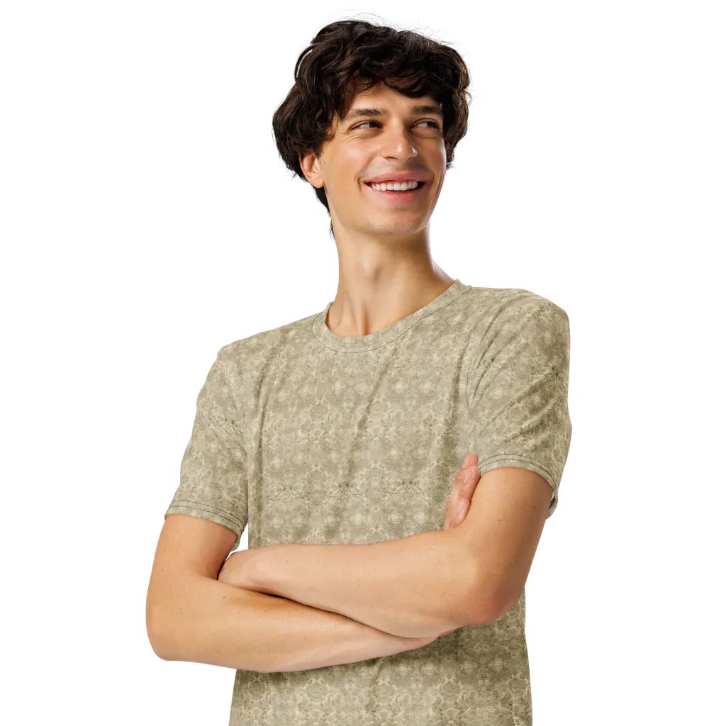 Parchment Paisley on Men's Crew Neck T-Shirt — Left Front