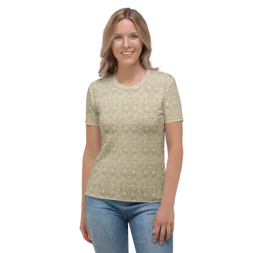 Parchment Paisley on a Women's Crew Neck T-Shirt