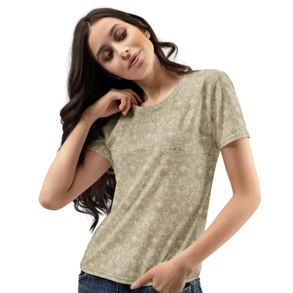 Parchment Paisley on Women's Crew Neck T-Shirt — Left Front