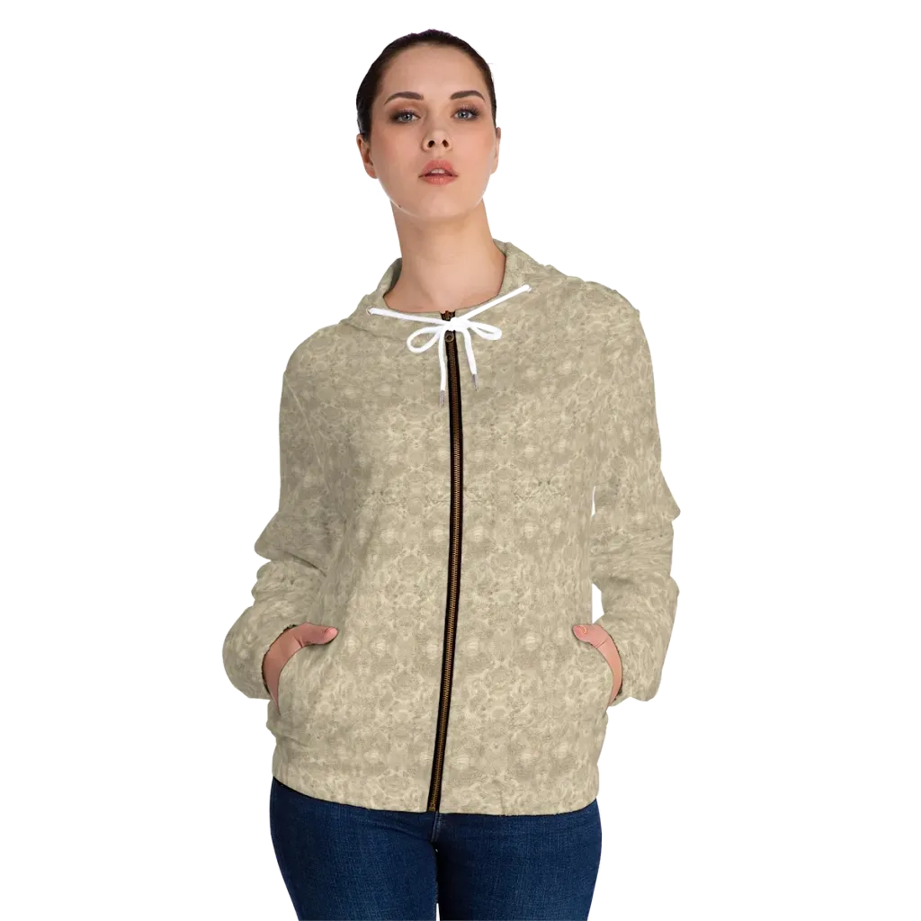 Parchment Paisley on Women's Full-Zip Hoodie — Front On Person