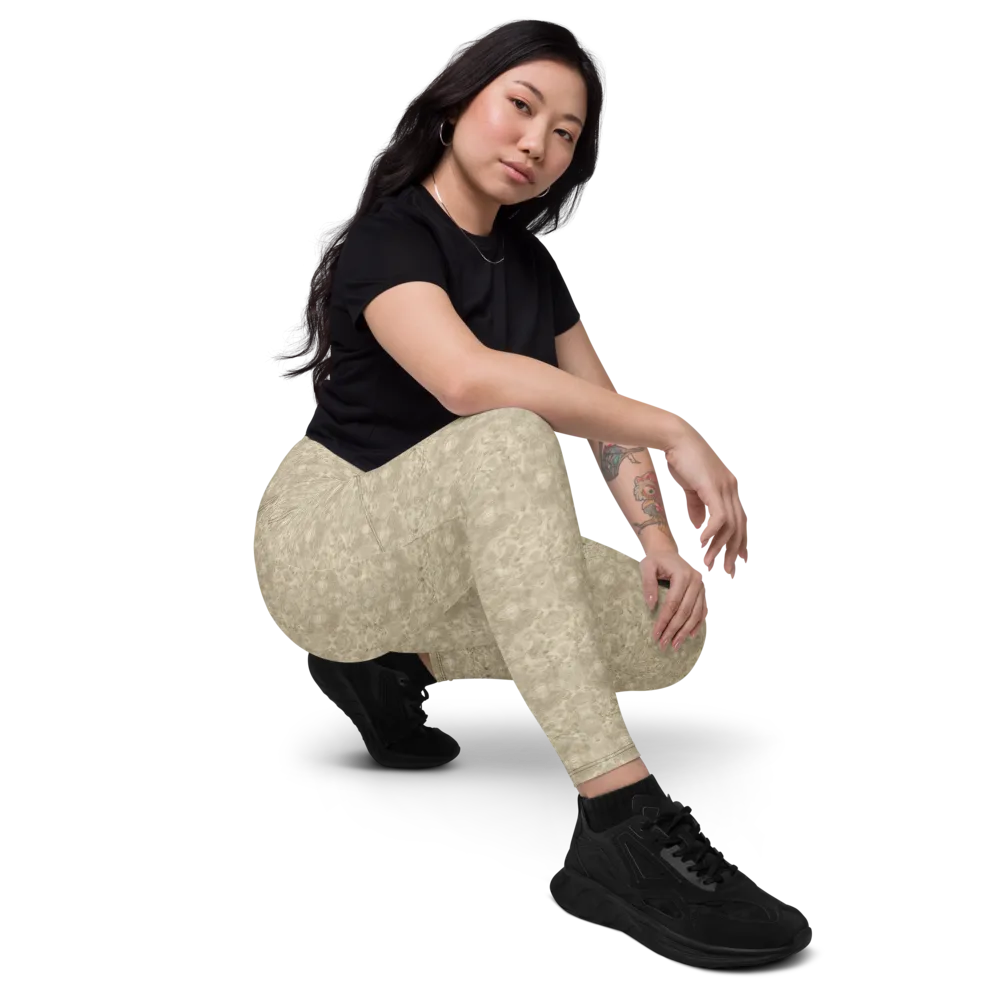 Parchment Paisley on Leggings with Pockets — Right Front