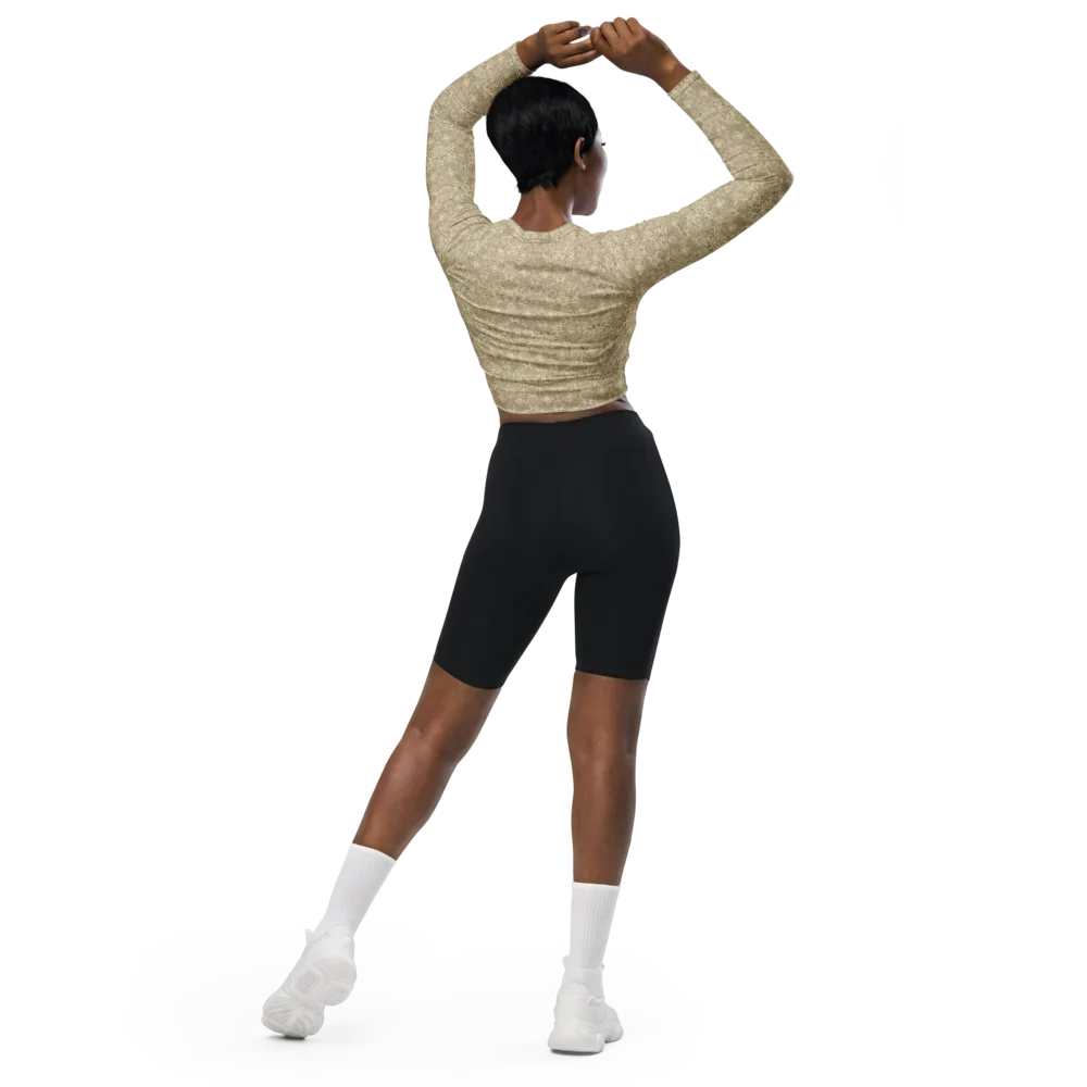 Parchment Paisley on Long Sleeve Crop Top — Back