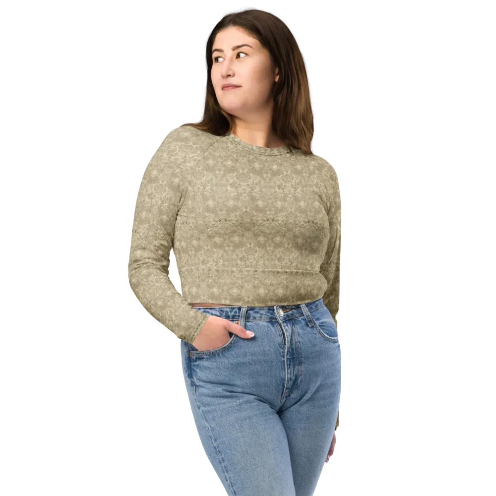 Parchment Paisley on Long Sleeve Crop Top — Front