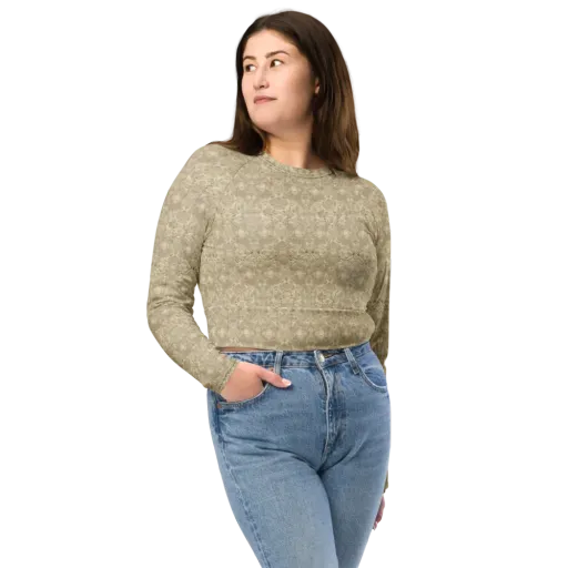 Parchment Paisley on a Long Sleeve Crop Top