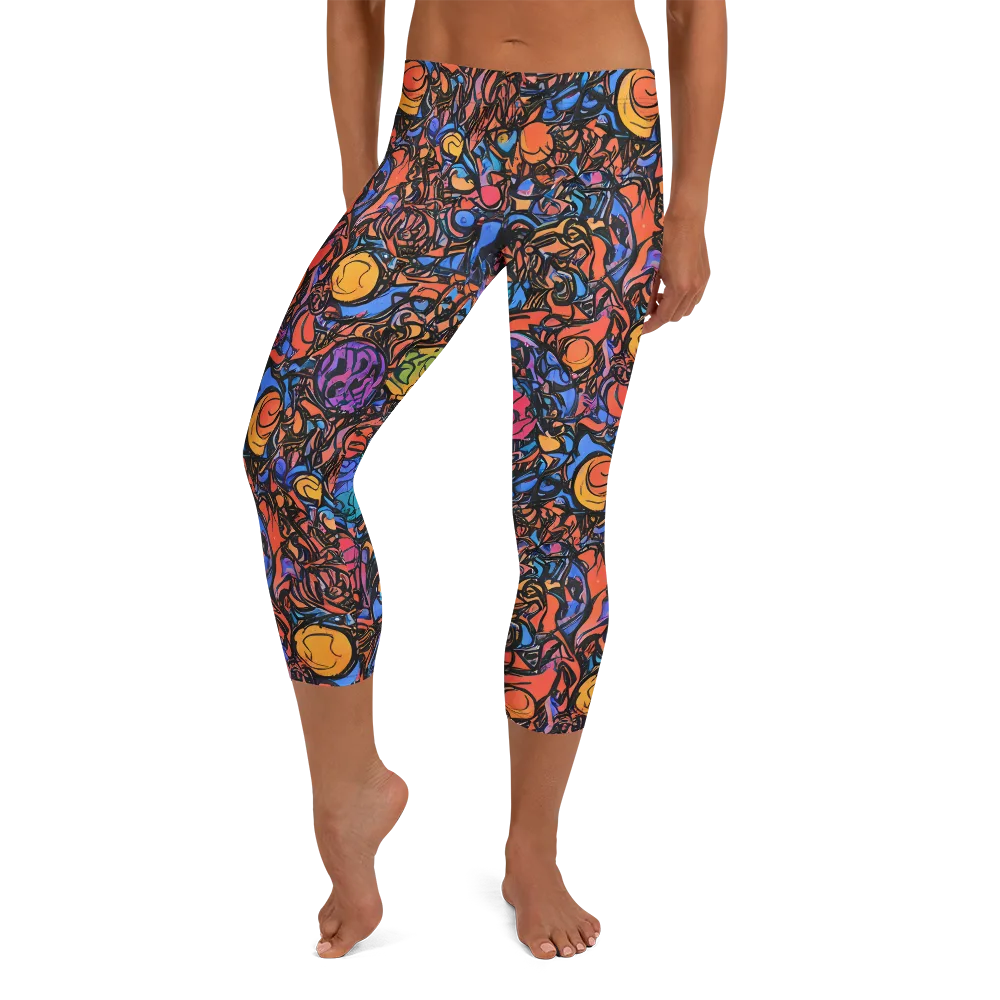 Neon Inkstorm on Capri Leggings — Front