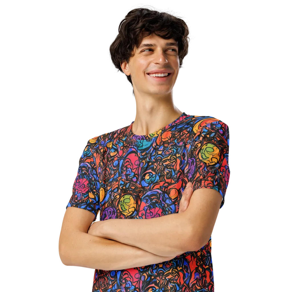 Neon Inkstorm on Men's Crew Neck T-Shirt — Left Front