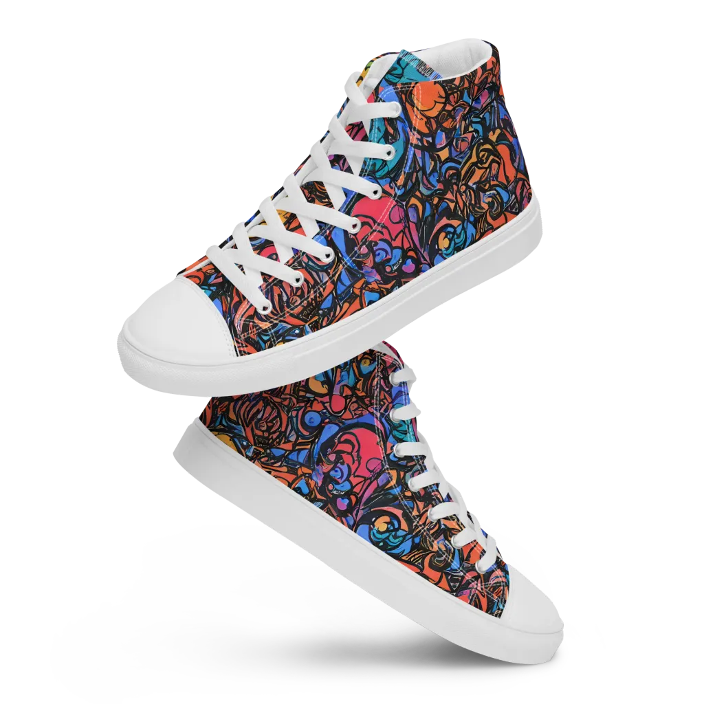 Neon Inkstorm on Men's High Top Canvas Shoes — Front